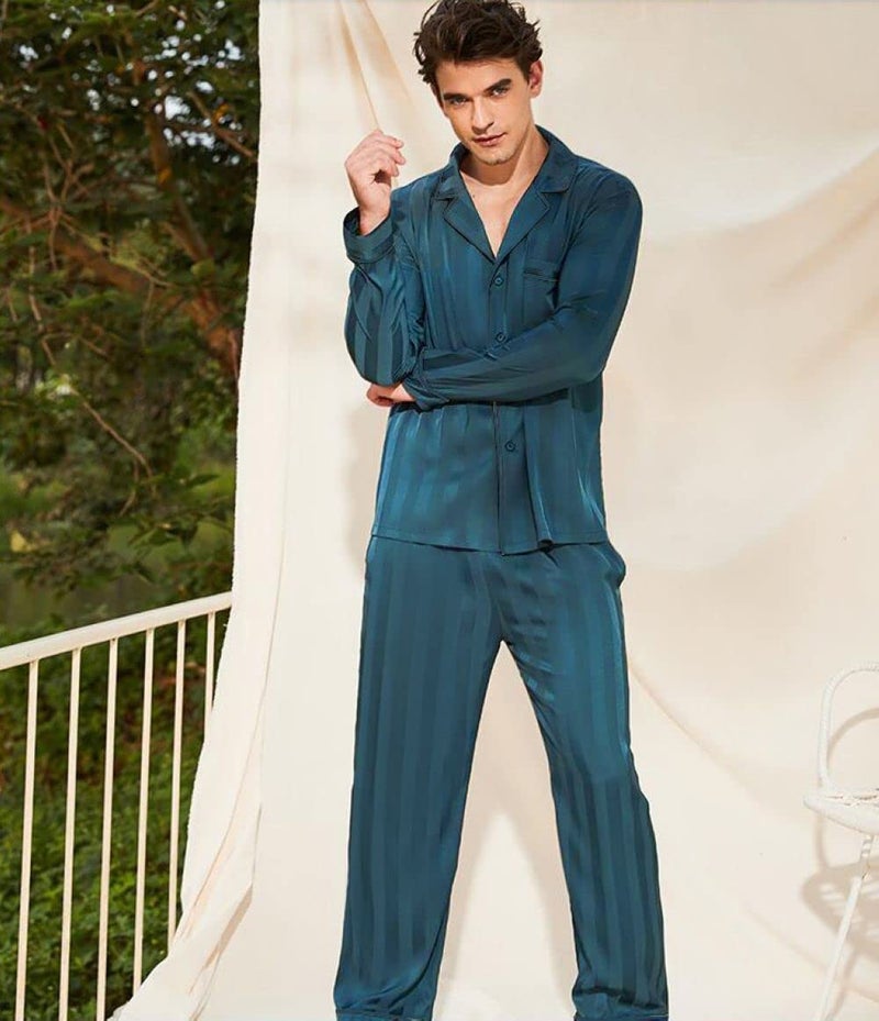 Lonxu Mens Satin Pajamas Set Green XL - Image 2